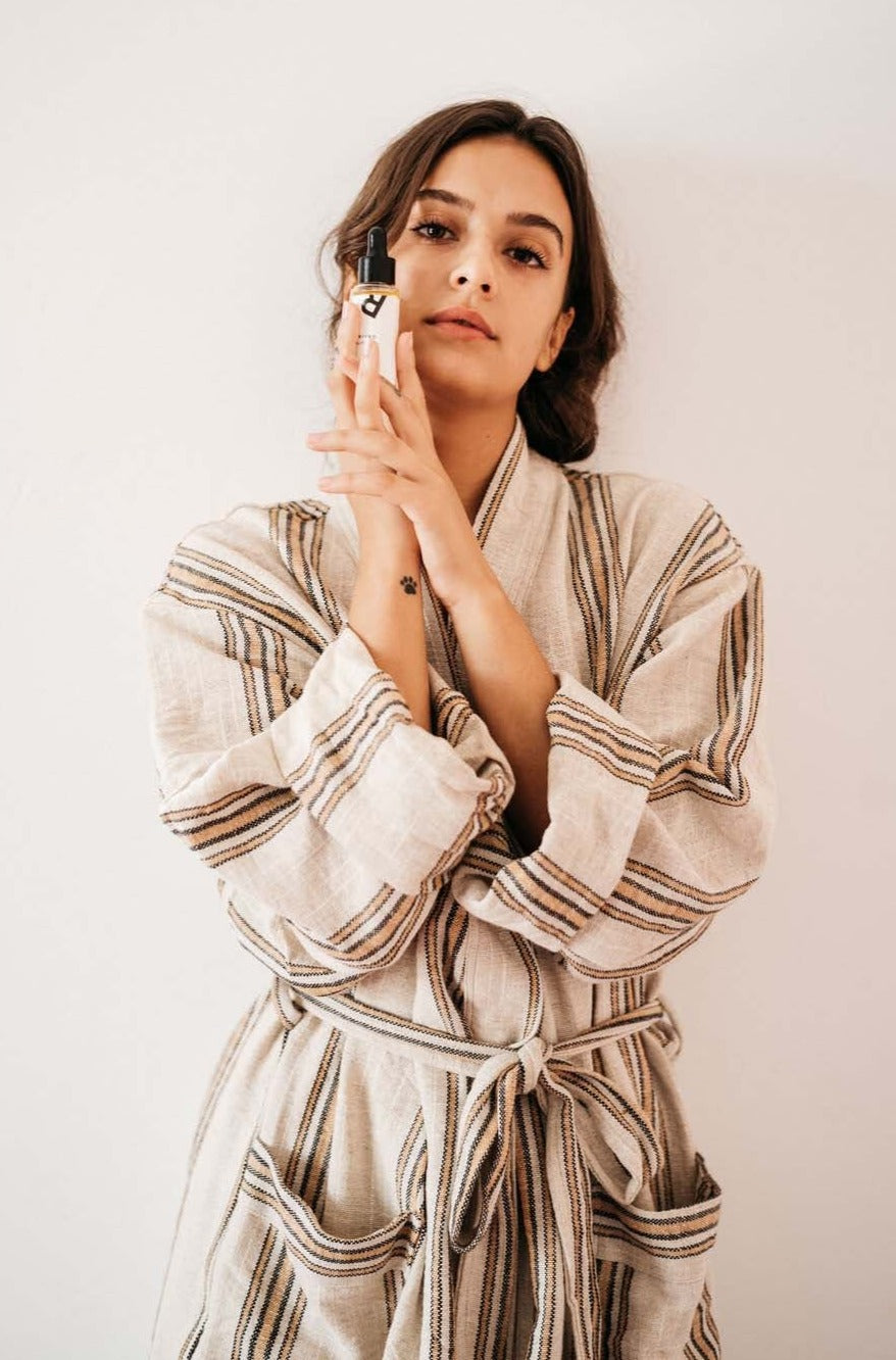 mizar&alcor sustainable handmade apricot robe