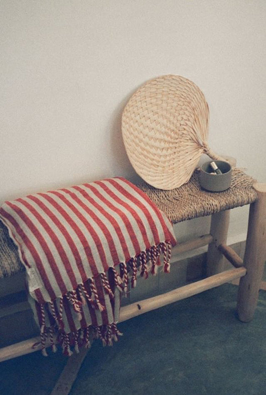studio joko striped red towel with handmade fan