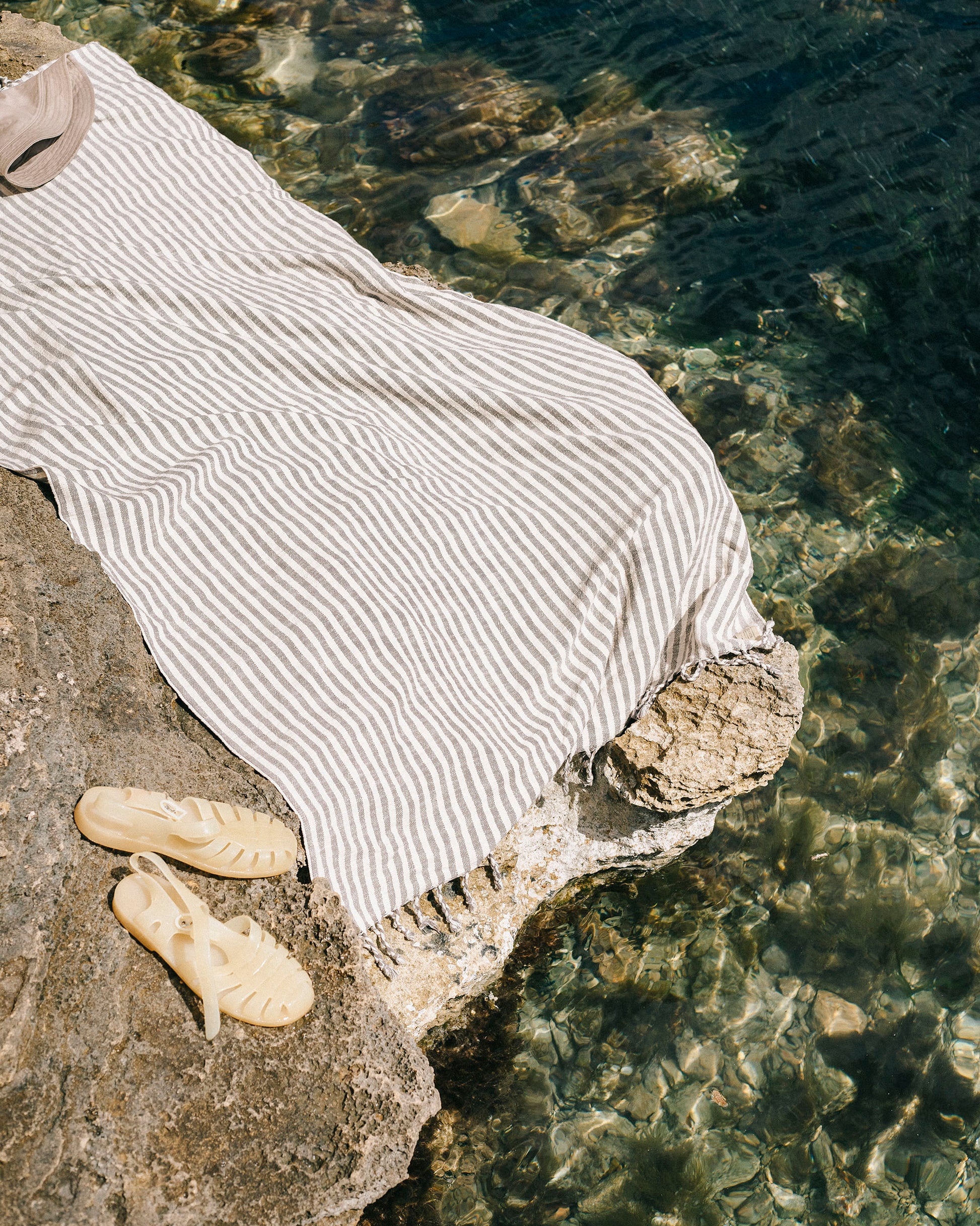 striped grey towel seaside